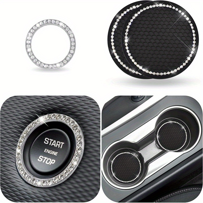 E-shop 3-teiliges Set Bling Auto-Becherunterlage/ Diamantbesetzte Auto-Becherunterlage/ Weiche Gummi-Isolier-Becherunterlage mit Bohrer/ Universelle