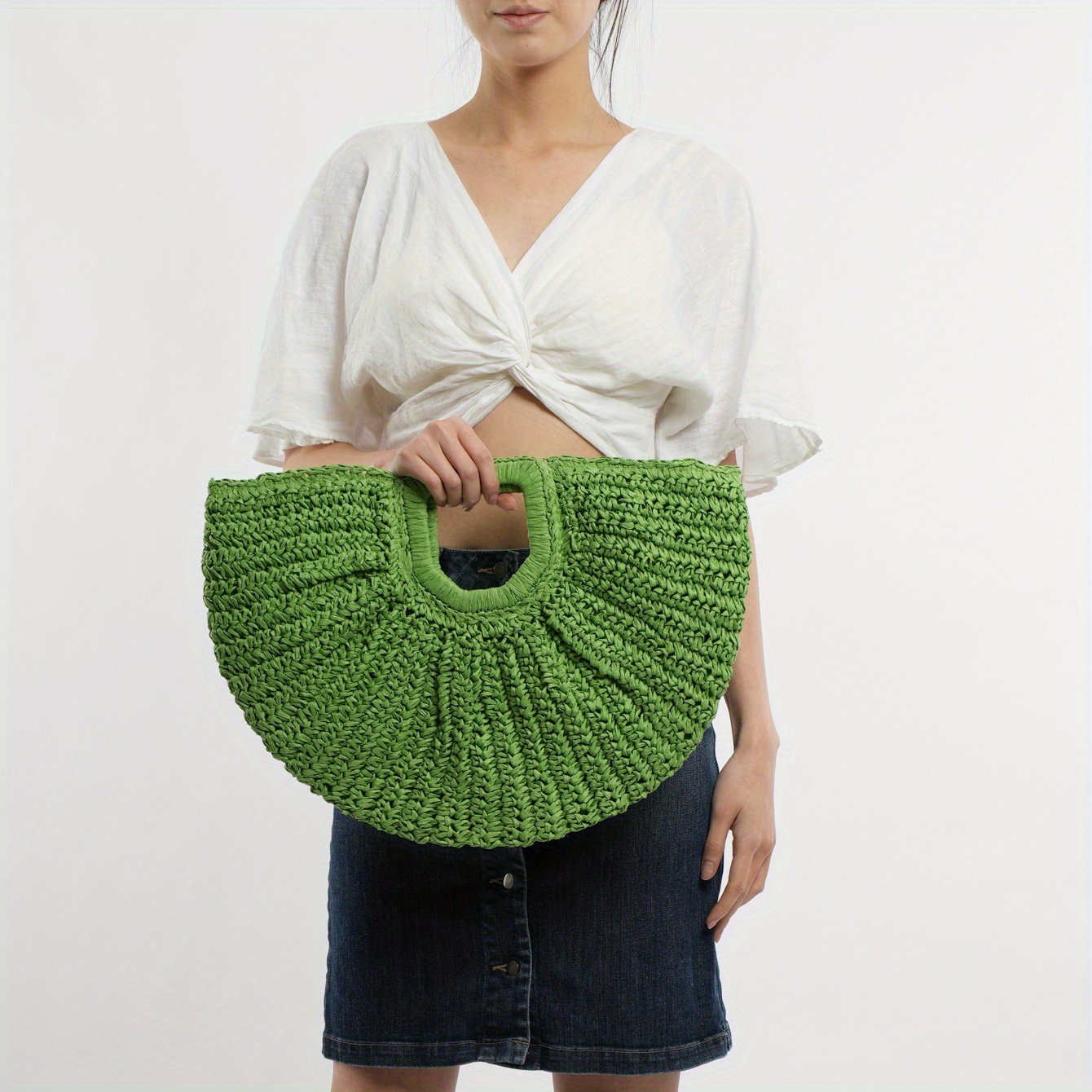 Straw Woven Beach Bag Boho Style Clutch Bag Round Tote Bag Temu New