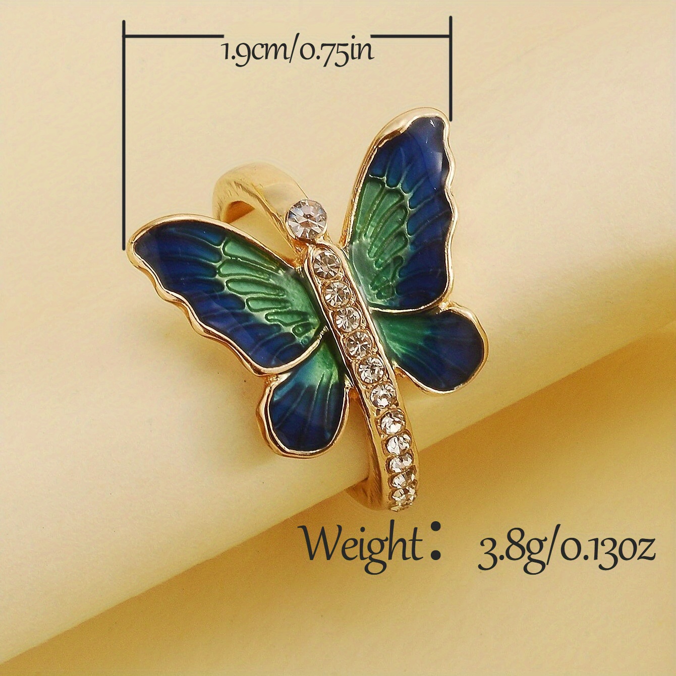 Dazzling Butterfly Copper Gold Plated Ring Fashion Full Set Rhinestone