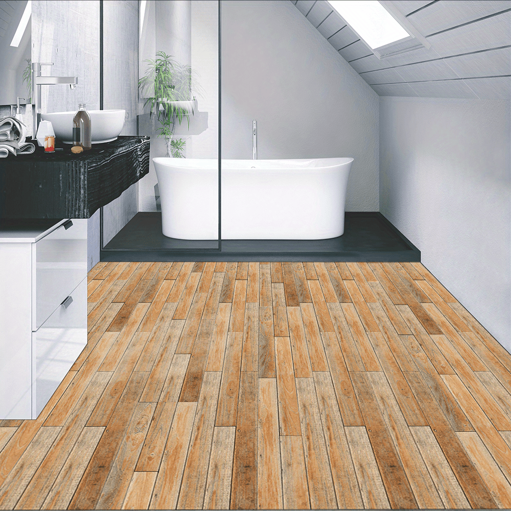 1 Roll Primary Colors Wood Grain Peel And Stick Floor Tile Sticker