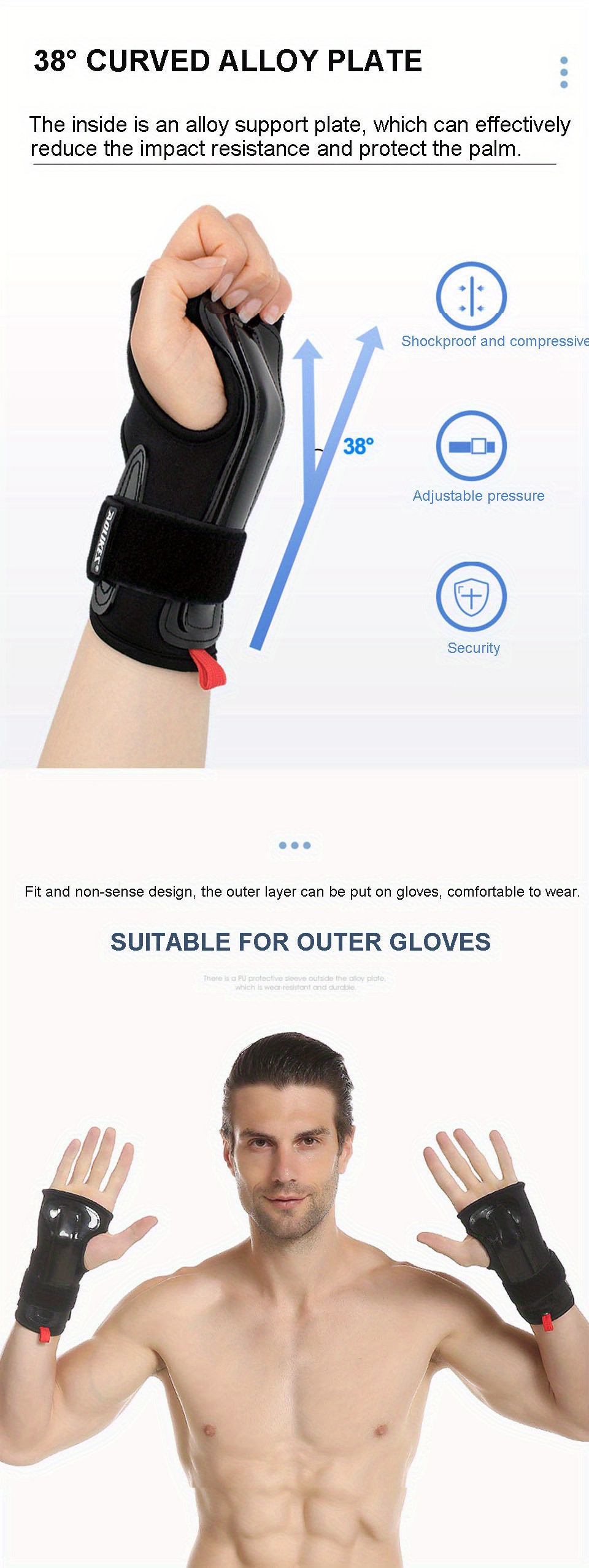 SKATEBOARD SKI ROLLER SKATE Hand Palm Protective WRIST GUARD Support Gloves  Gear