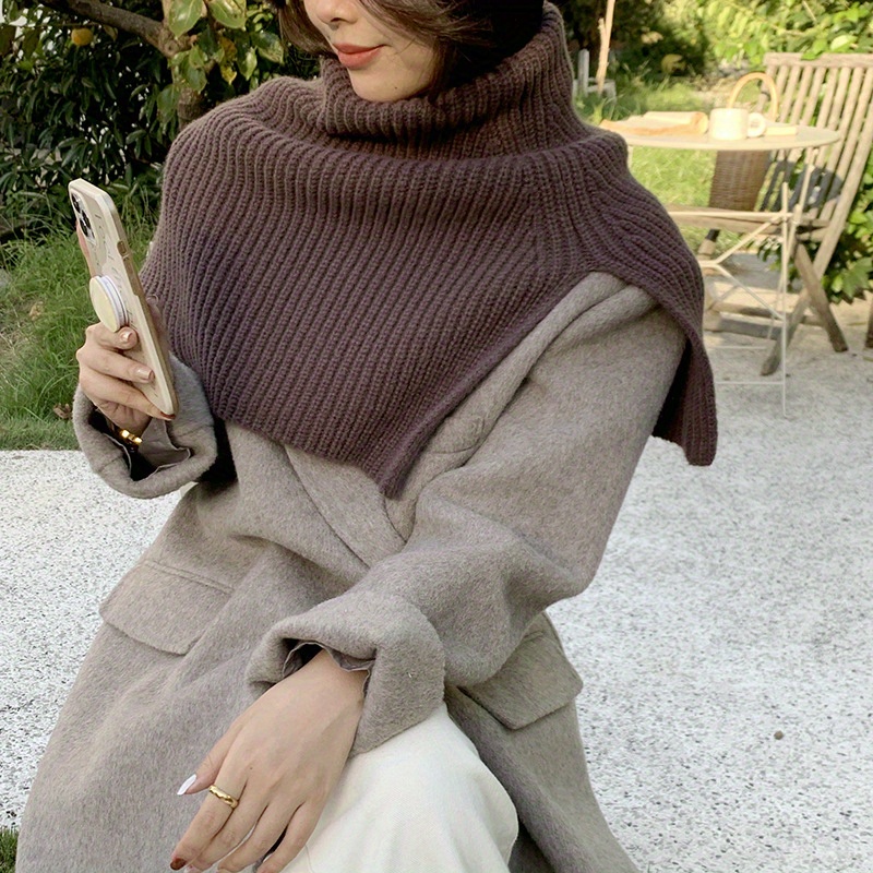 Solid Color Knitted Scarf Elasticity Elegant Shawl Warm - Temu