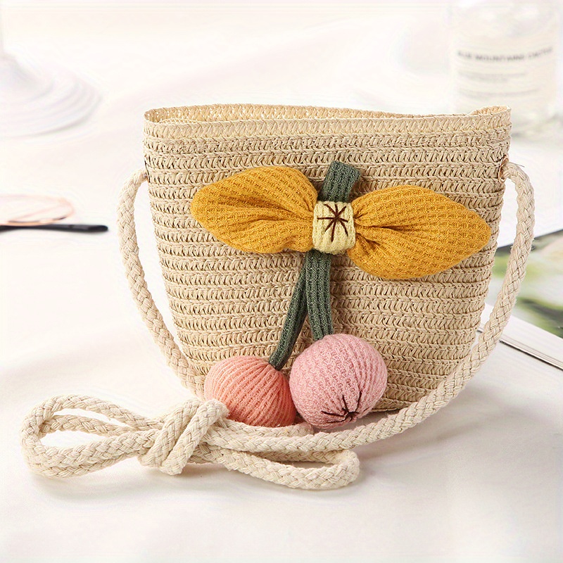 Bow Decor Crochet Bag Braided Handle For Vacation