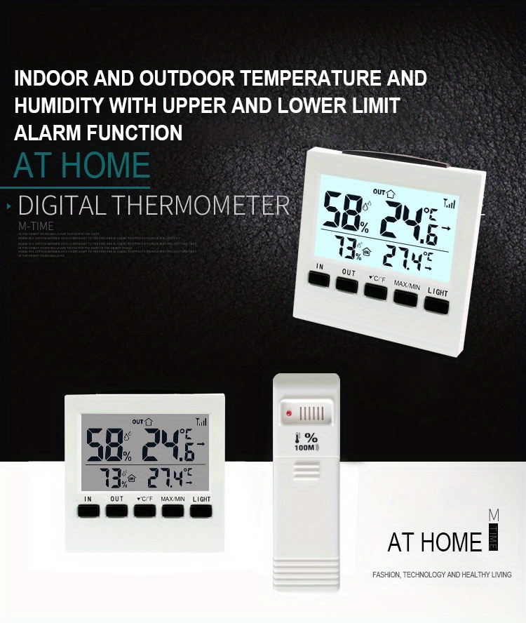 Home Digital Thermometer Hygrometer, Indoor Outdoor Temperature Humidity  Meter Monitor Alarm Alert, Household Lcd Weather Station (without Battery)  - Temu