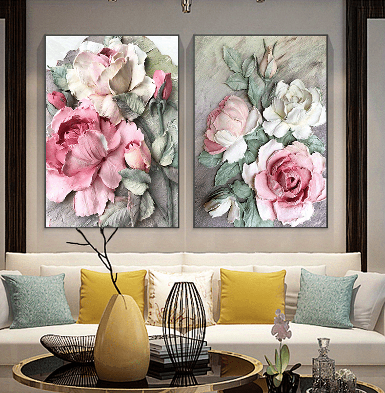 2pcs 3D Flower Canvas Wall Art - HD Printed * Painting for Dining Room u0026  Home Decor - Frameless Artwork for a Stunning *