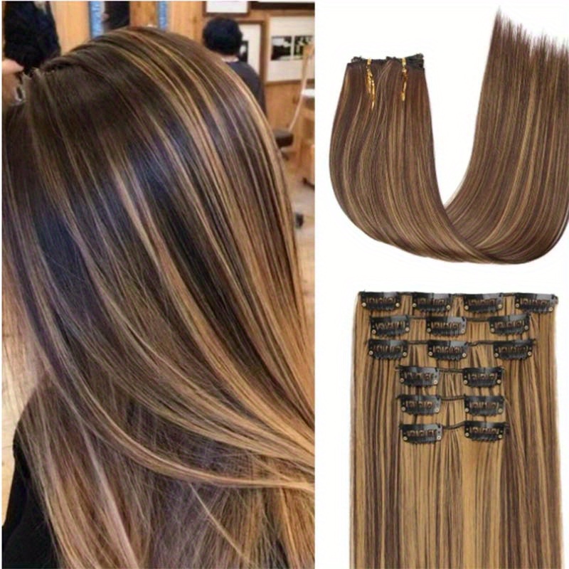 16pcs long straight hair extensions for women clip in synthetic hairpieces natural look   hair styling accessories details 0