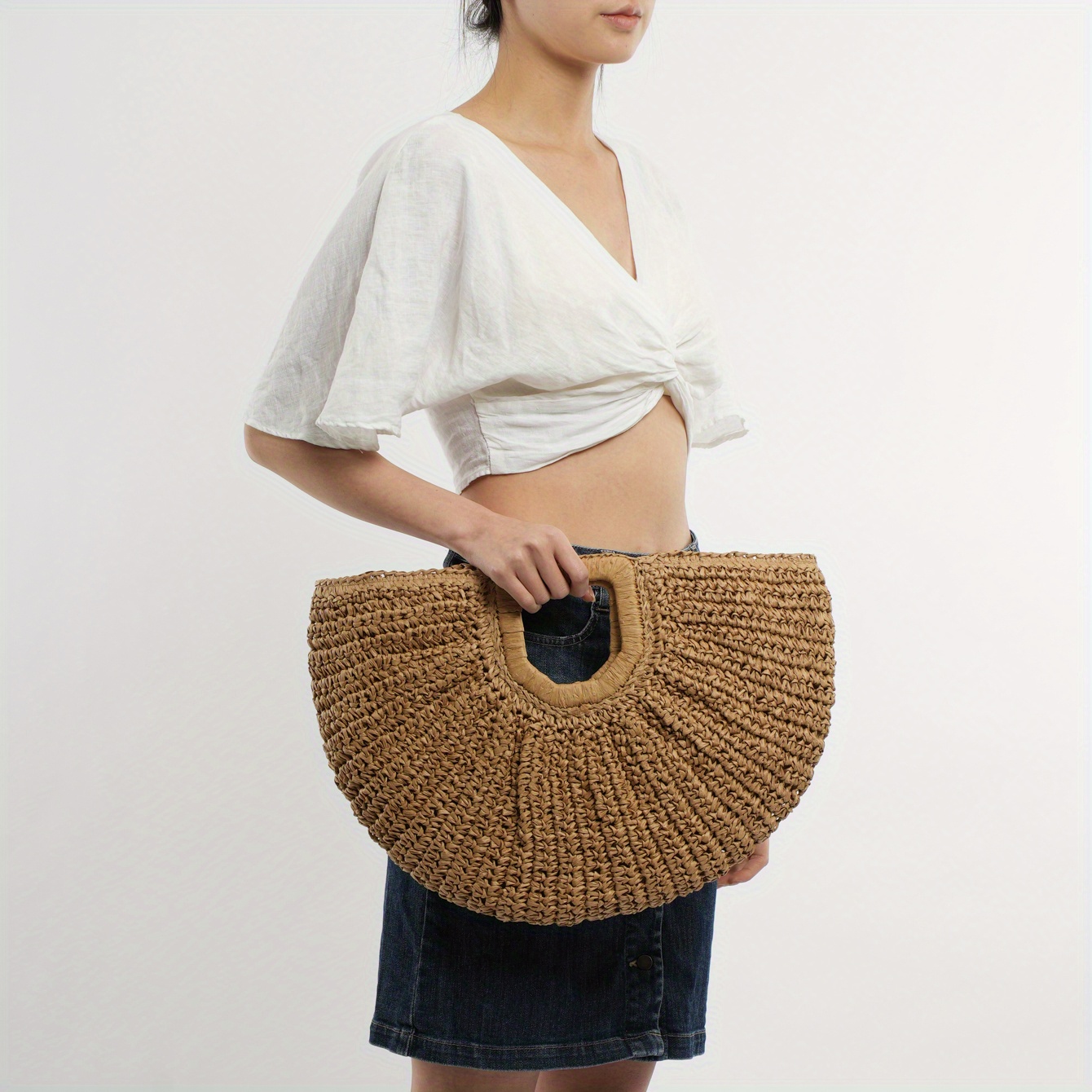 Straw Woven Beach Bag Boho Style Clutch Bag Round Tote Bag Temu