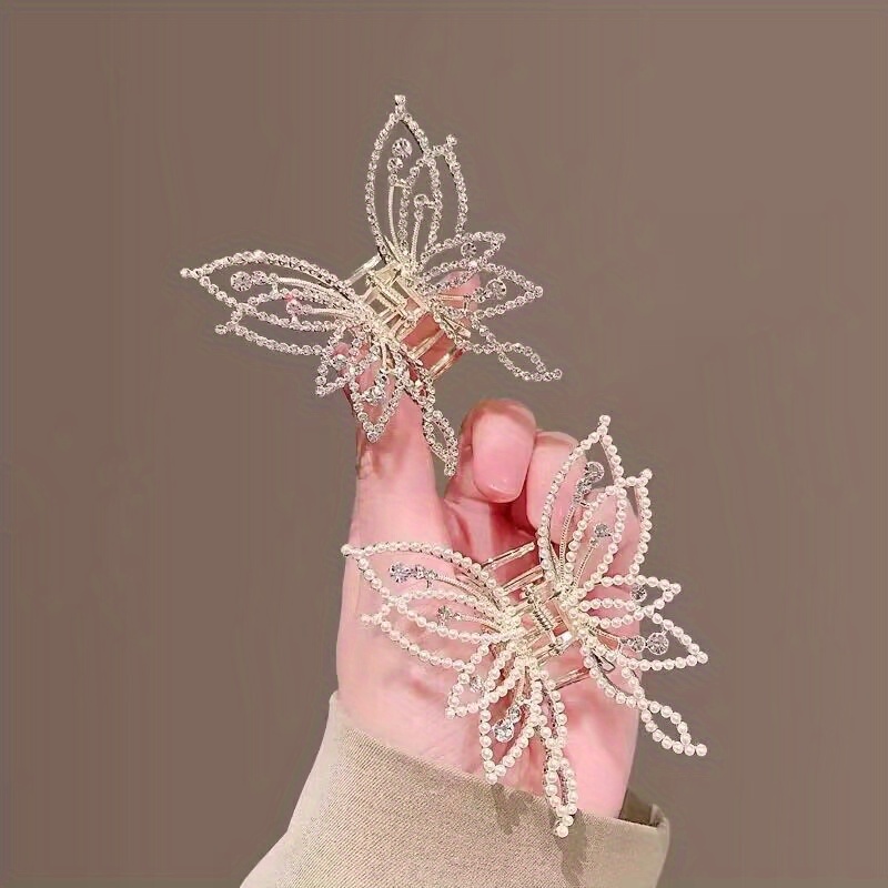 Golden Butterfly Crystal Hair Claw Clips