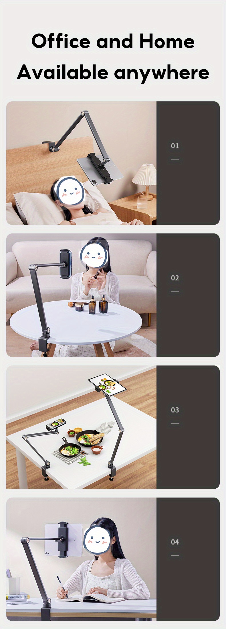 AMS Cell Phone Holder Clip Holder Lazy Bracket Flexible Long Arms For All Mobile Fit On Desktop Bed Mobile Stand For Bedroom Office Kitchen