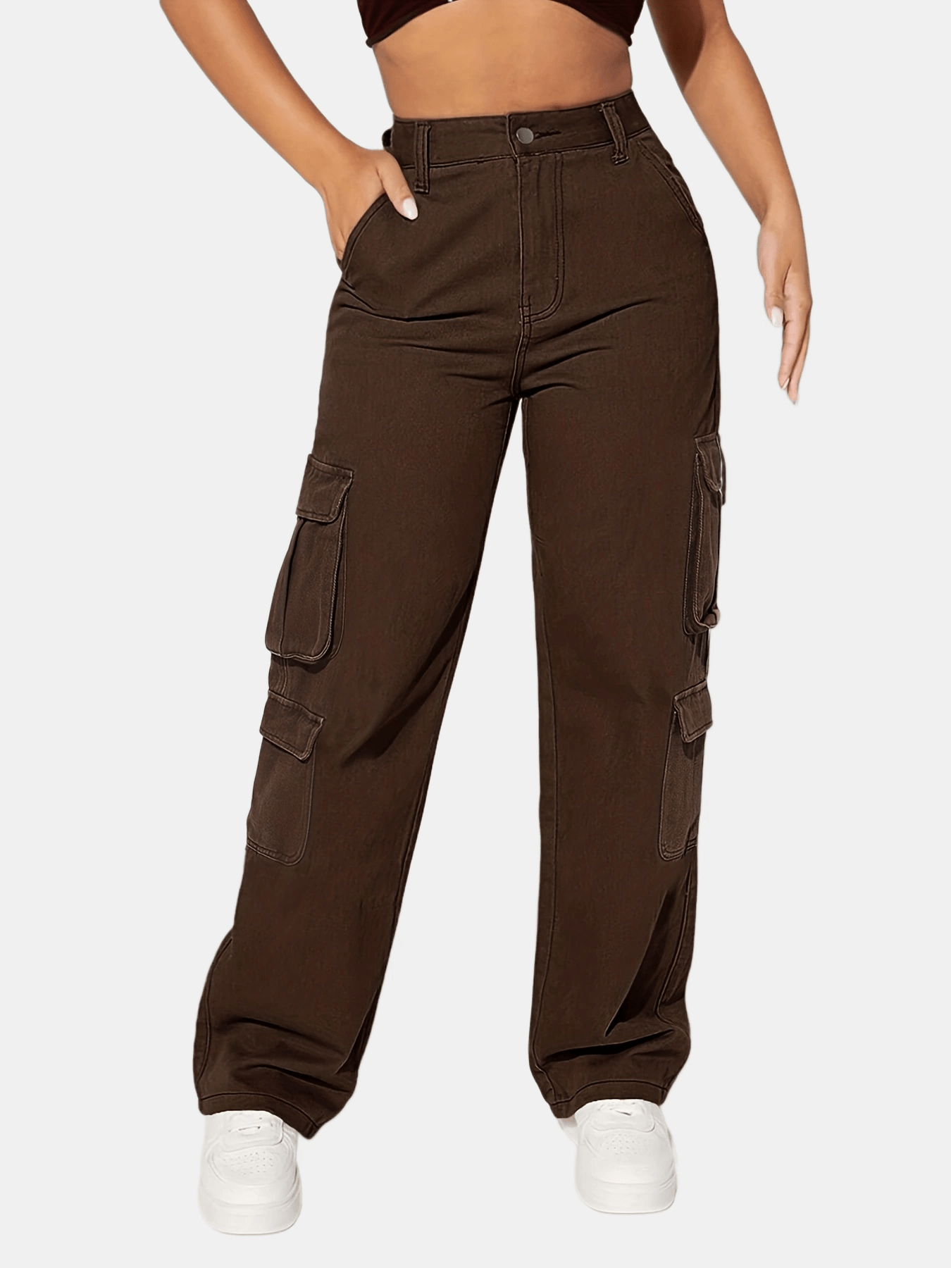Flap Pockets Casual Cargo Pants Loose Fit High Waist Y2k - Temu