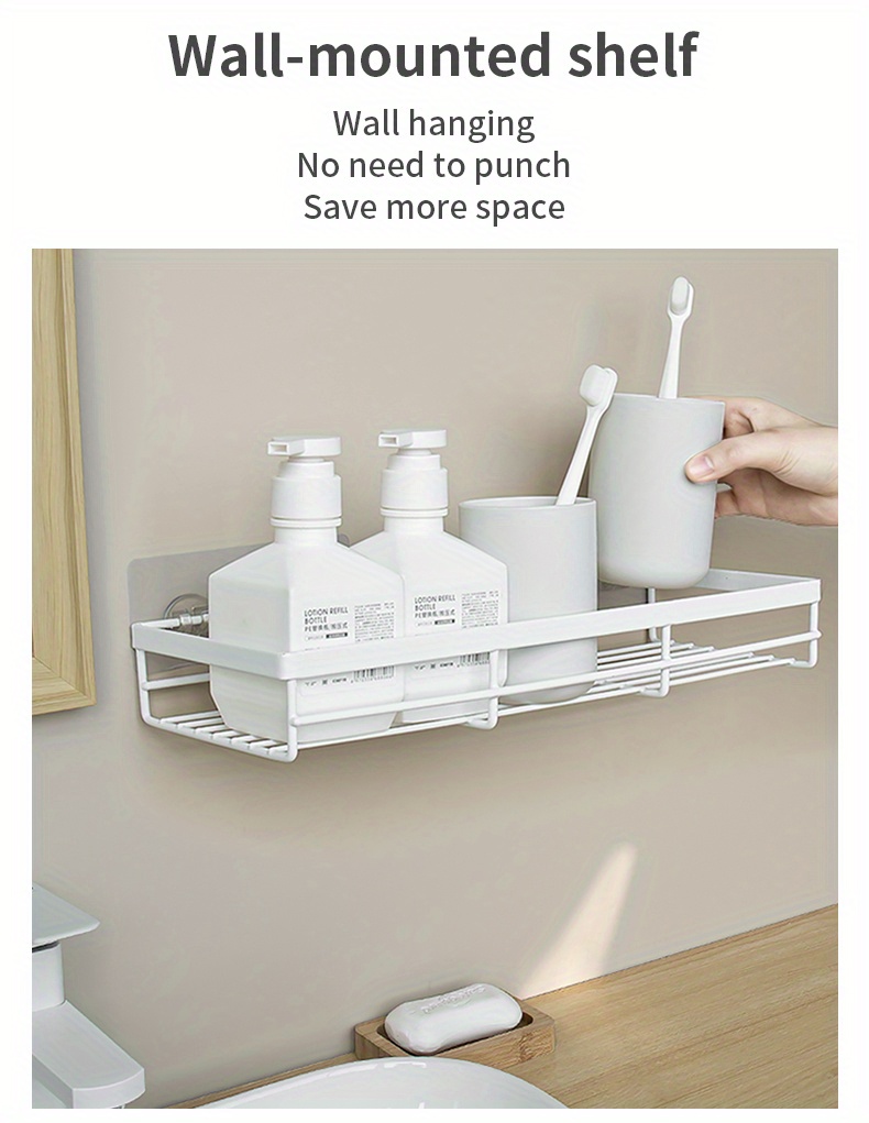 1pc Iron Bathroom Shelf Organizer With Wall Mounting Design For