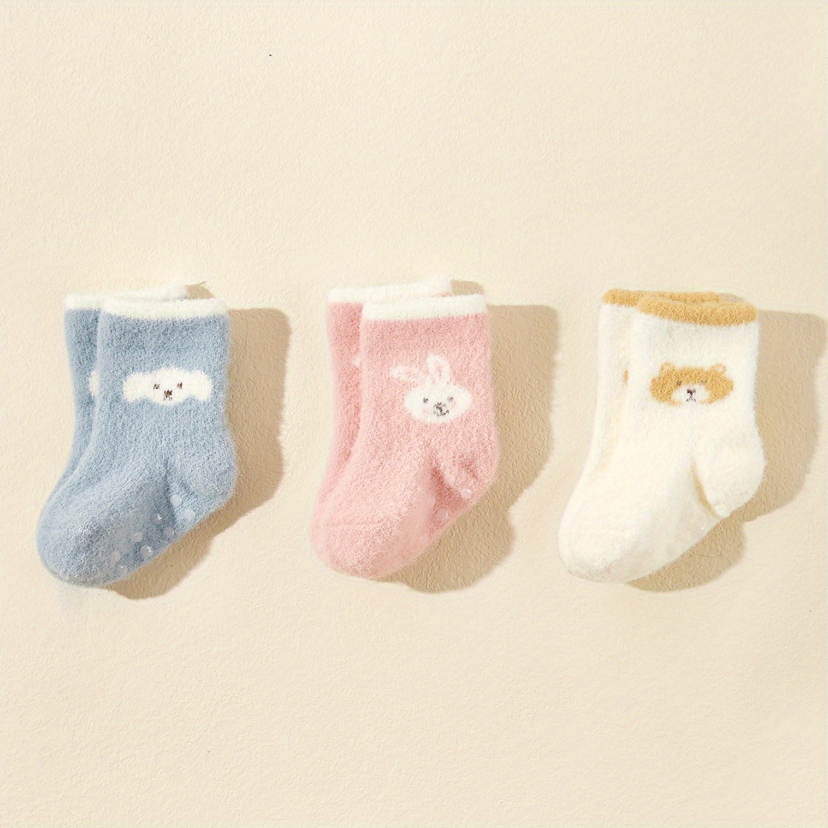 Three-pack Of Thickened Rubber Floor Socks For Infants And Children, Autumn And Winter Mid-calf Socks