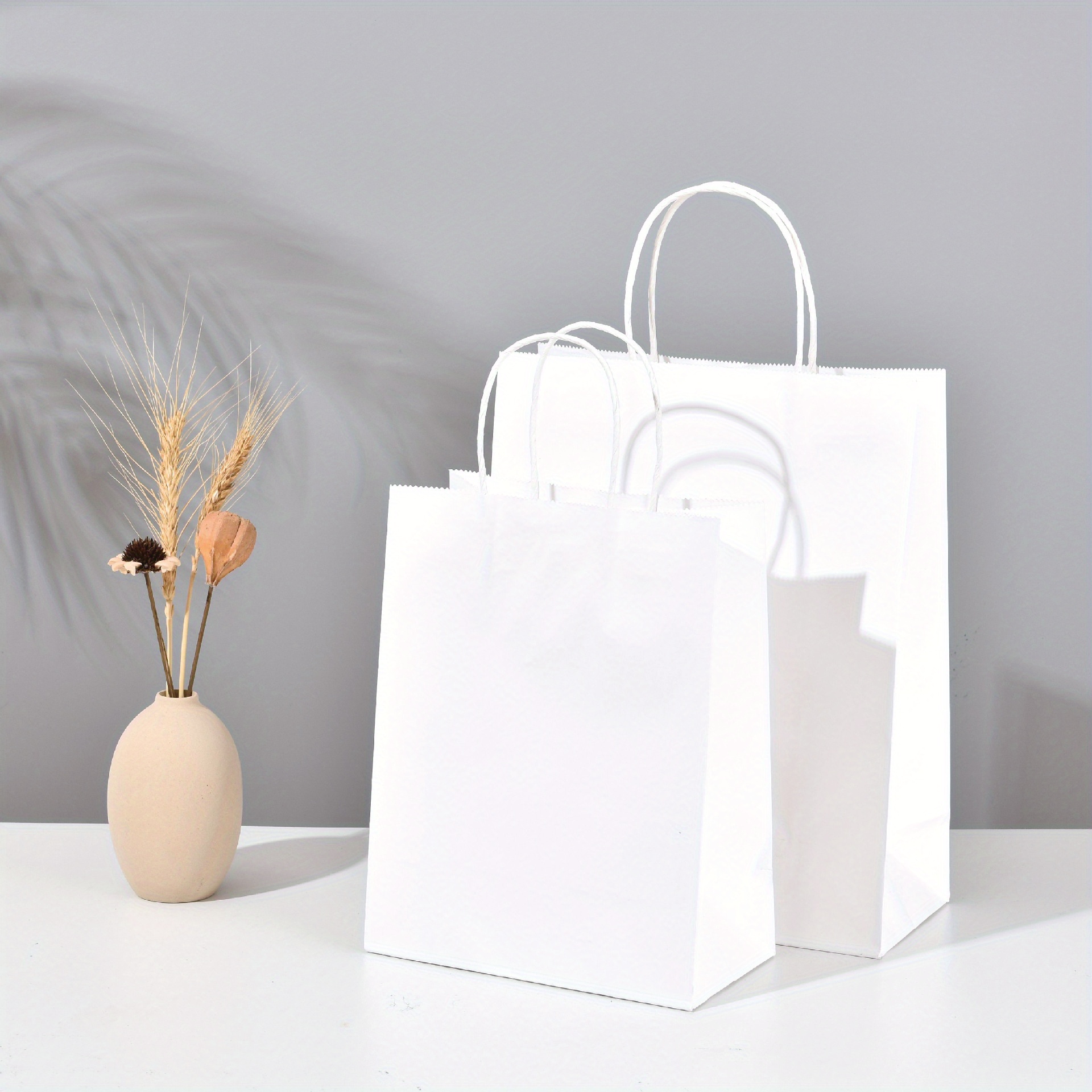 100pcs white kraft paper tote bags with handles   food   gift wrapping kitchen gadgets and home kitchen items details 4