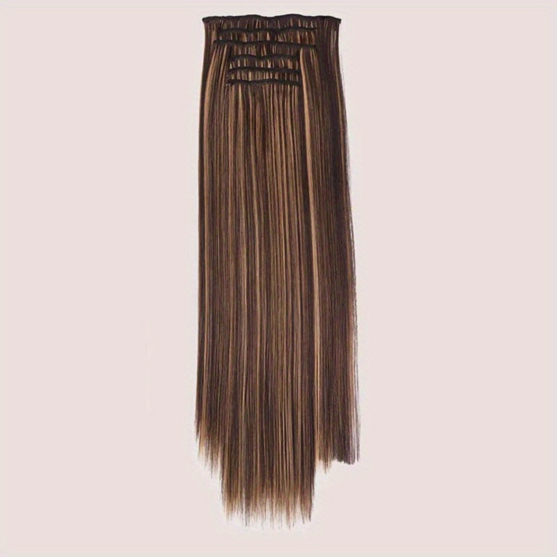 16pcs long straight hair extensions for women clip in synthetic hairpieces natural look   hair styling accessories details 12