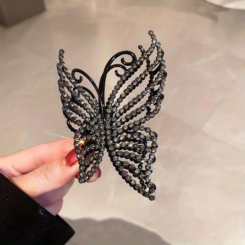 Golden Butterfly Crystal Hair Claw Clips