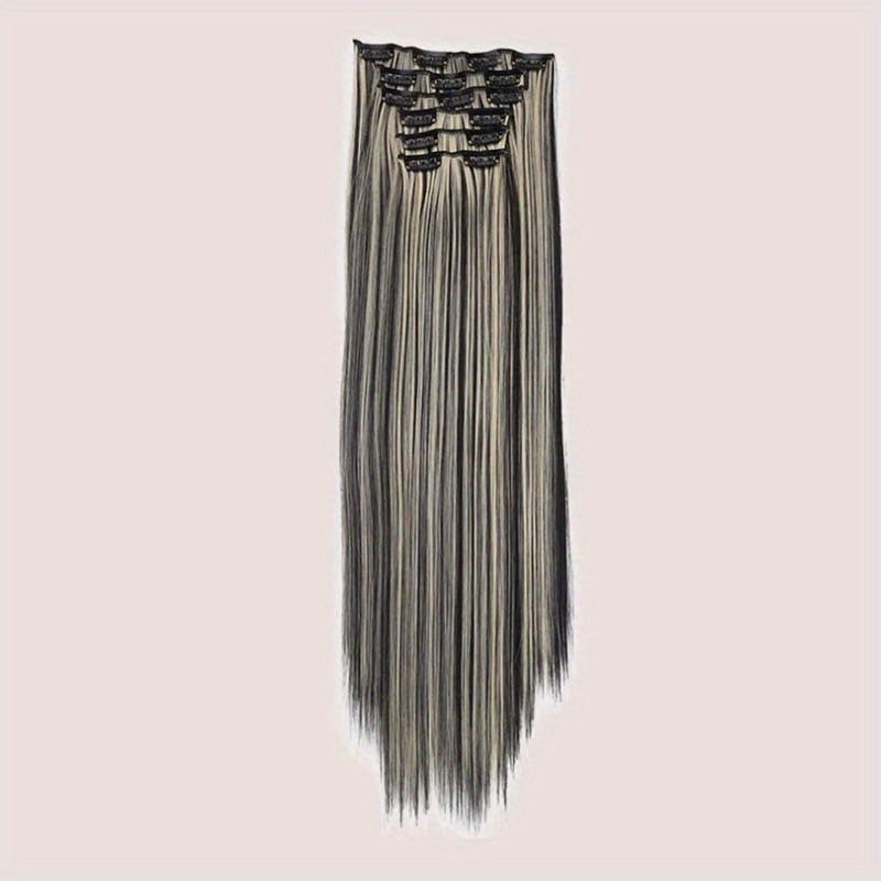 16pcs long straight hair extensions for women clip in synthetic hairpieces natural look   hair styling accessories details 7
