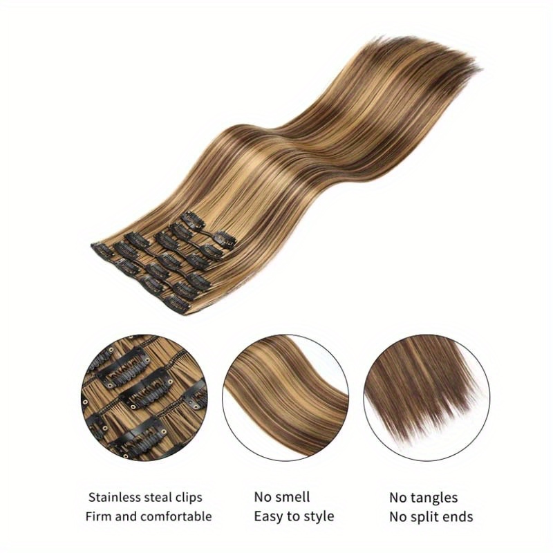 16pcs long straight hair extensions for women clip in synthetic hairpieces natural look   hair styling accessories details 3