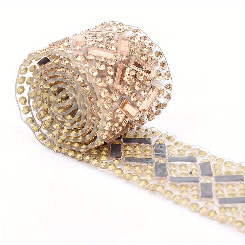 Image of Glass Self-adhesive Rhinestone Strip Bling Rhinestone Ribbons Roll For Car Wedding Birthday Crafts Decorations Car Accessories Women