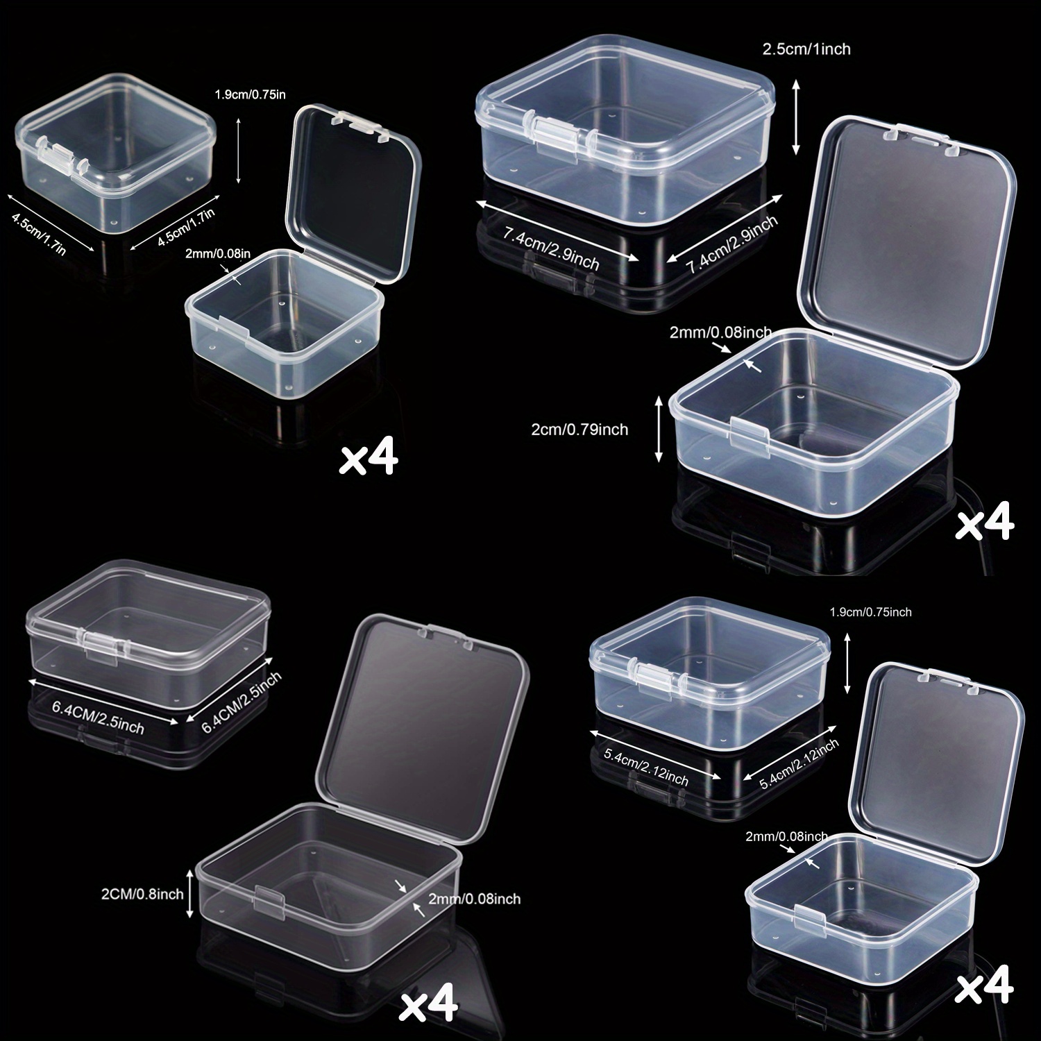 4 size Square Mini Clear Plastic Bead Storage Containers Box - Temu Canada
