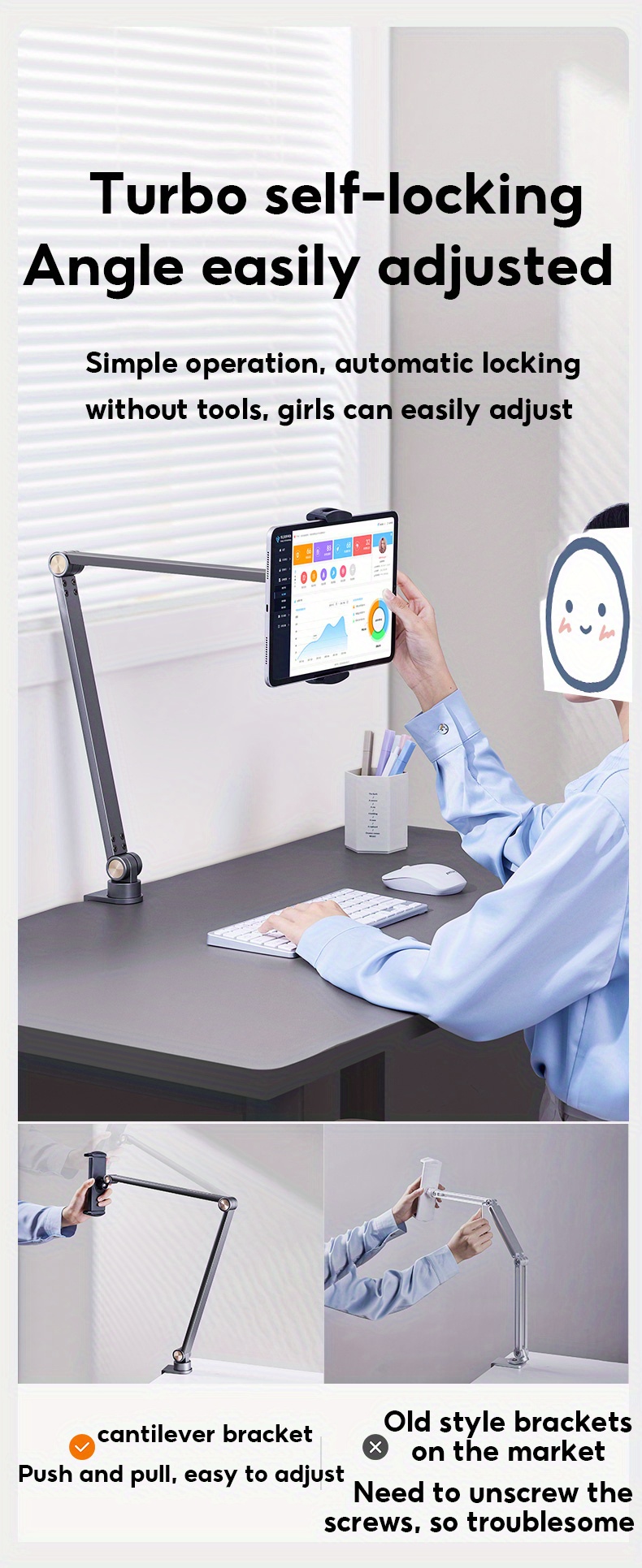 AMS Cell Phone Holder Clip Holder Lazy Bracket Flexible Long Arms For All Mobile Fit On Desktop Bed Mobile Stand For Bedroom Office Kitchen