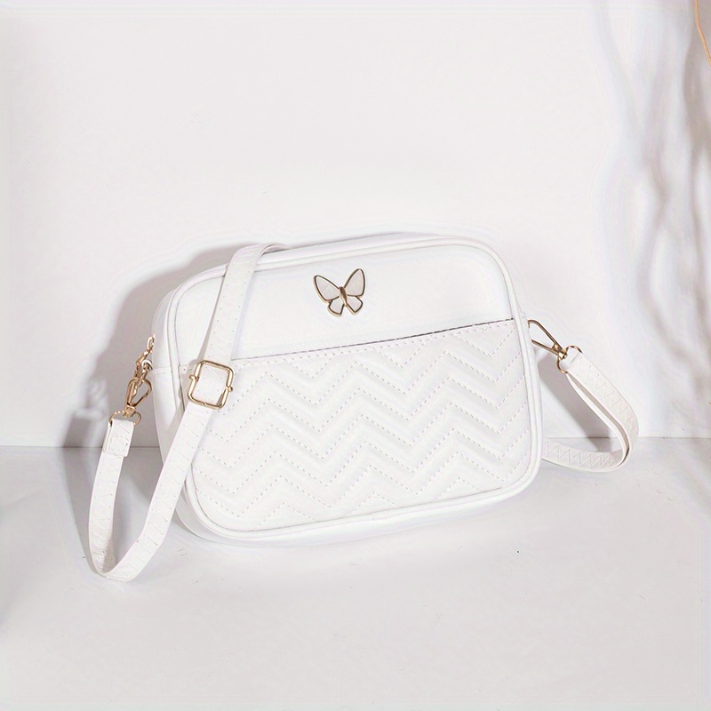 Chevron Quilted Crossbody Bag Butterfly Decor Square Purse Temu