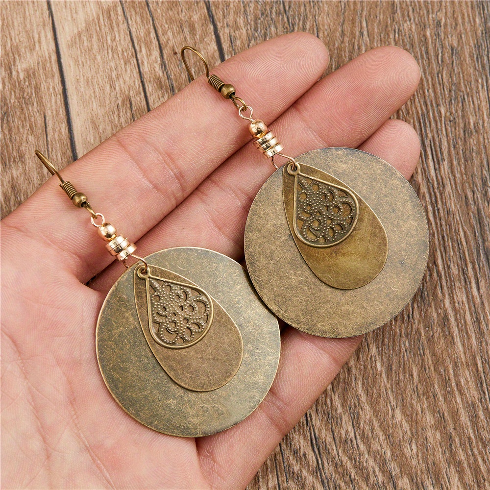 Retro Bohemian Hollow Round Shape Dangle Earrings Alloy Jewelry Vacation Accessories For Women Girls