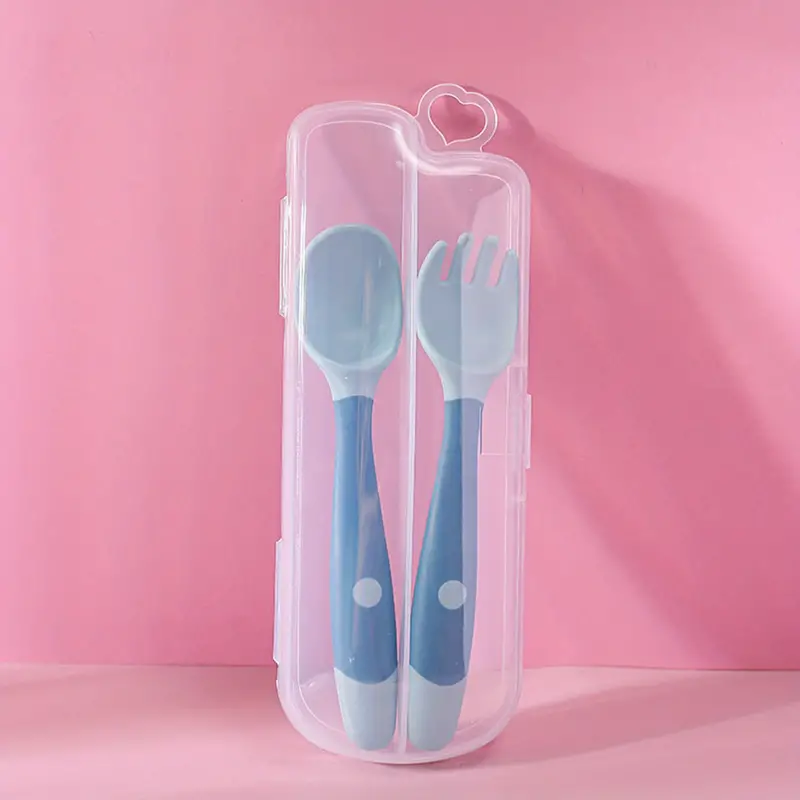Baby Utensils Spoons Forks 2 Sets,toddlers Feeding Training Spoon,pink