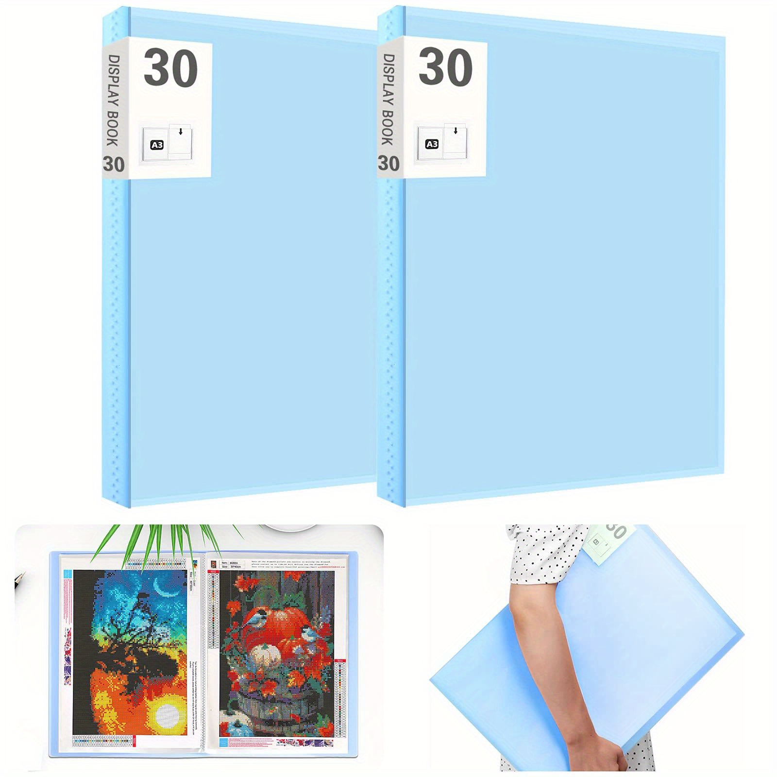 SDJMa A3 Sized Diamond Painting Storage Book, 17.3x12.8in Art Portfolio  Presentations Folder with 30 Pages Protectors for Painting, Drawing, Test  Paper, File 