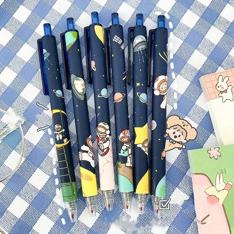 6pcs/ Set Cartoon Cute Creative Student Interstellar Astronaut Black 0.5mm  Bullet Head Press Gel Pen