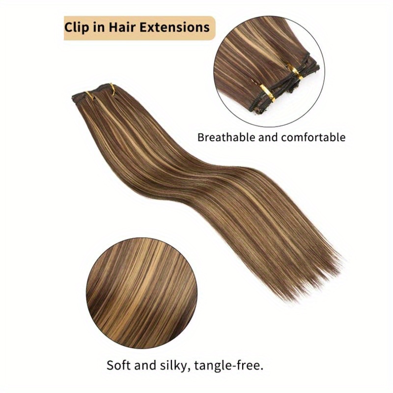 16pcs long straight hair extensions for women clip in synthetic hairpieces natural look   hair styling accessories details 2
