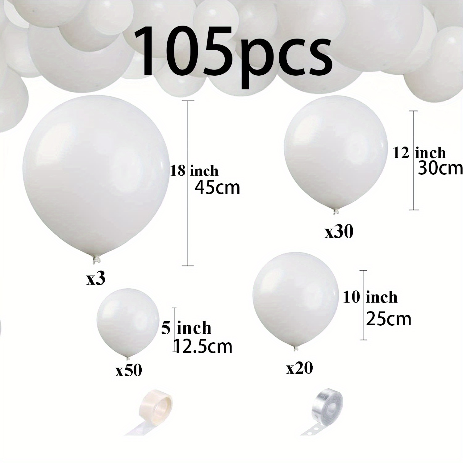 105pcs Wedding Pure White Balloons Mori Set Wedding Birthday Party ...