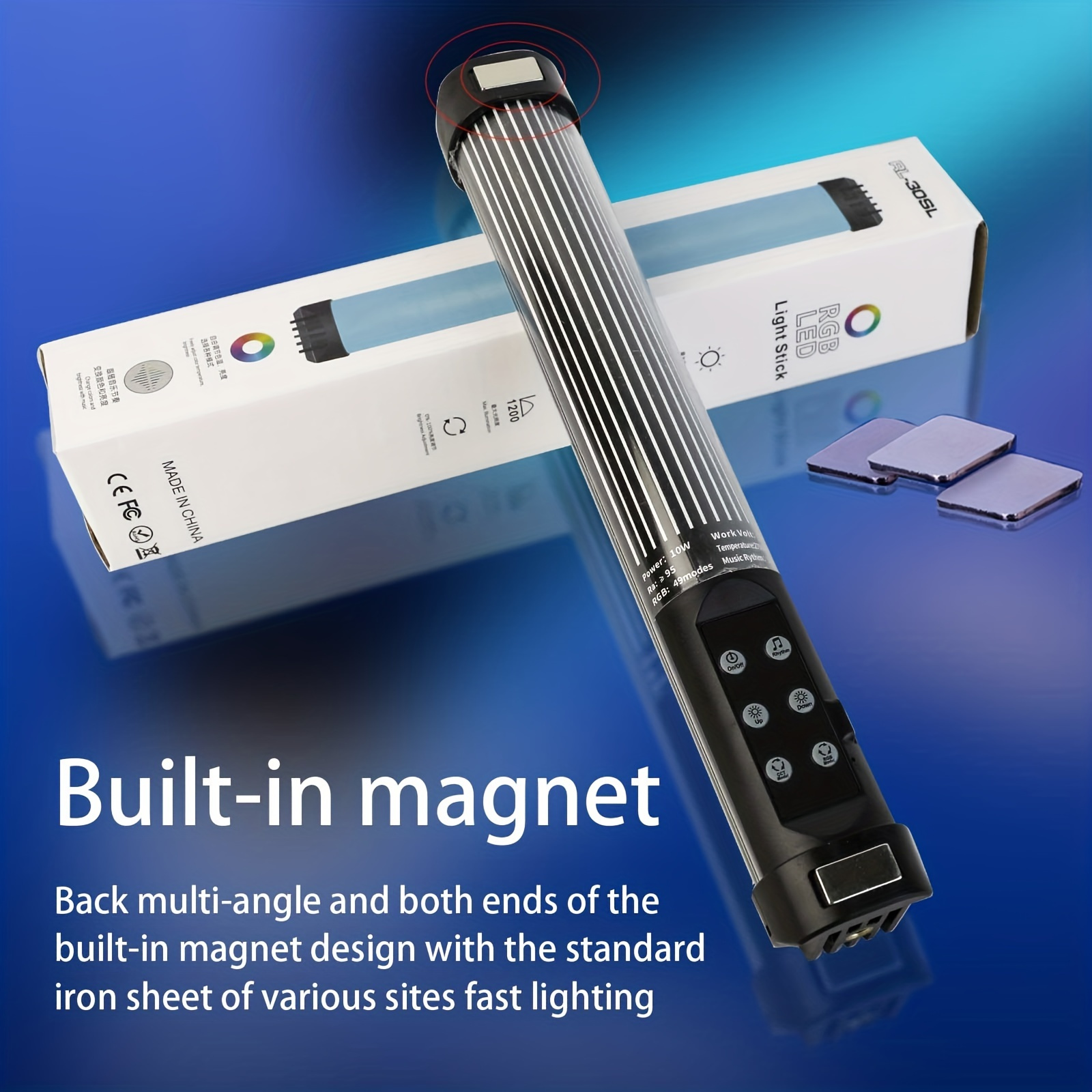 Baguette lumineuse RGB LED portable, bâton d'éclairage coloré pour