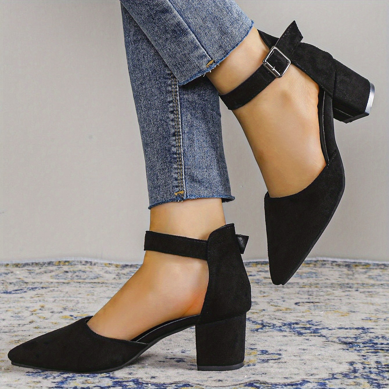 Black ankle 2024 strap mid heels