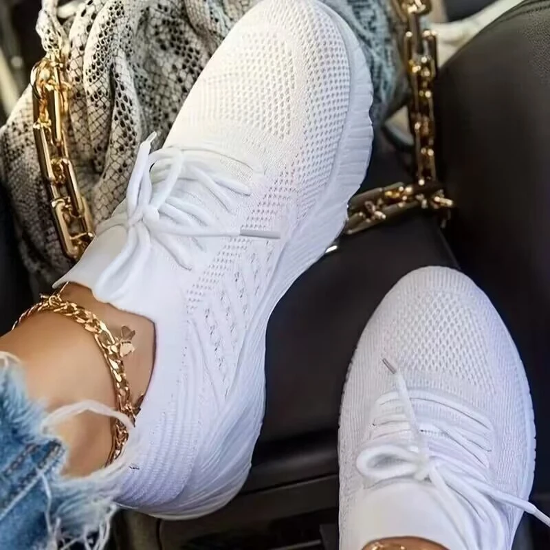 lightweight breathable women s sneakers comfortable mesh lace up sneakers pink textured knit upper cushioned insole durable pu sole casual sporty day wear sporty sneakers feminine footwear mesh upper sneakers details 4