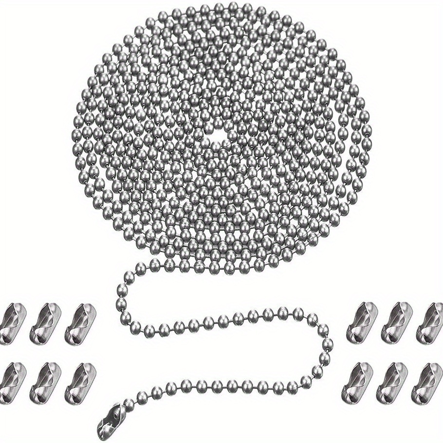 120" Rust Proof Copper 3mm Beaded Extension Chains | Includes 12 Matching Connectors, Silvery/bronze, Classic Polished Metal End, Adjustable, Use Without Electricity