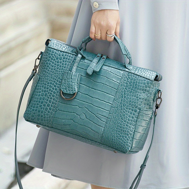 womens simple elegant shoulder bag crocodile embossed satchel zipper bag classic bag for work