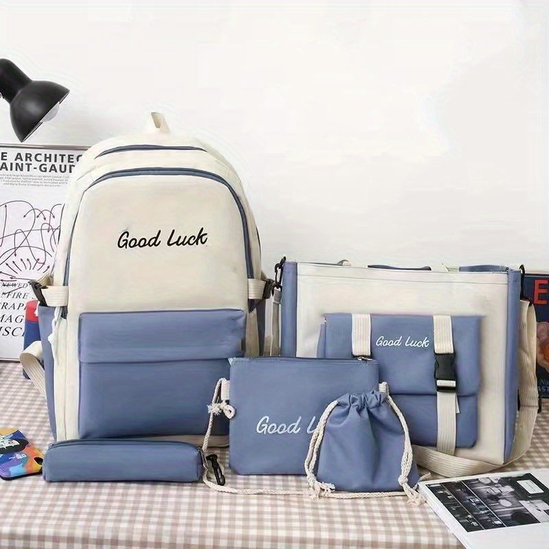 5pcs set Letter Backpack Canvas Bags For Women Men