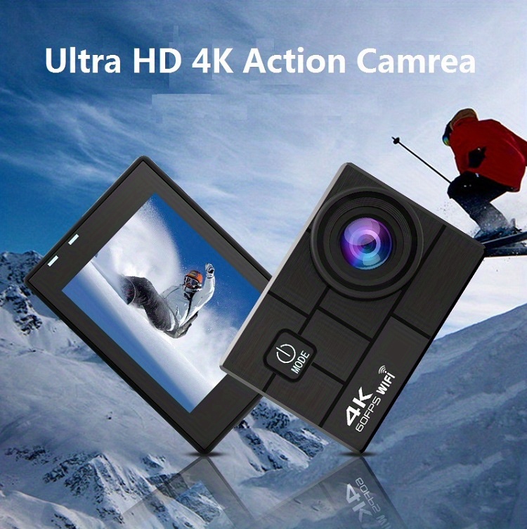 Action Camera 4K 24MP WiFi Underwater Waterproof 40M with Dual Screen 4X  Zoom