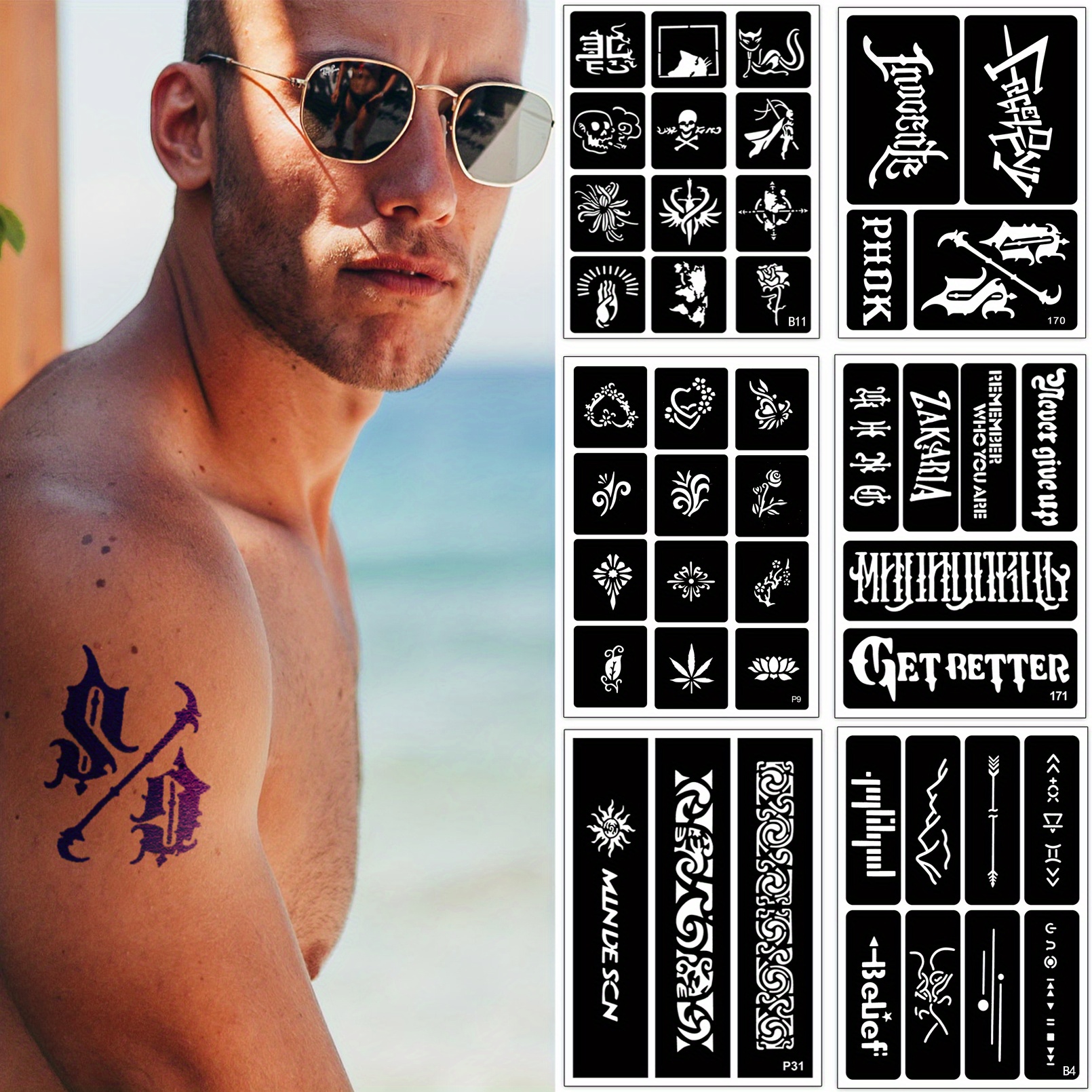 Boho Tattoo Stencil Kit Reusable Temporary Tattoo Stencil Airbrush