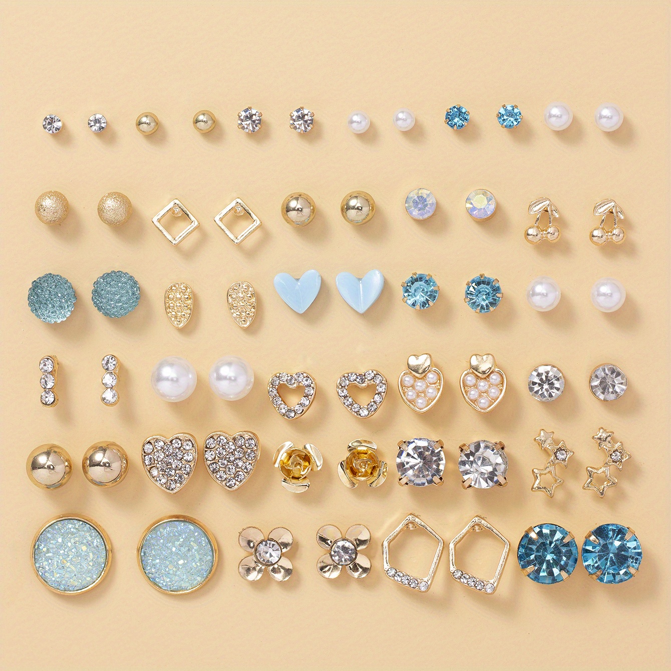 TEMU 30 Pairs Assorted Multiple Stud Earrings Set For Women Heart Cherry Alloy Simple Earrings