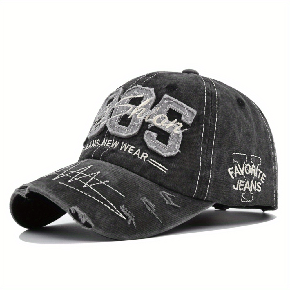 1985 Embroidery Ripped Baseball Cap Washed Distressed Patch Adjustable Dad Hat