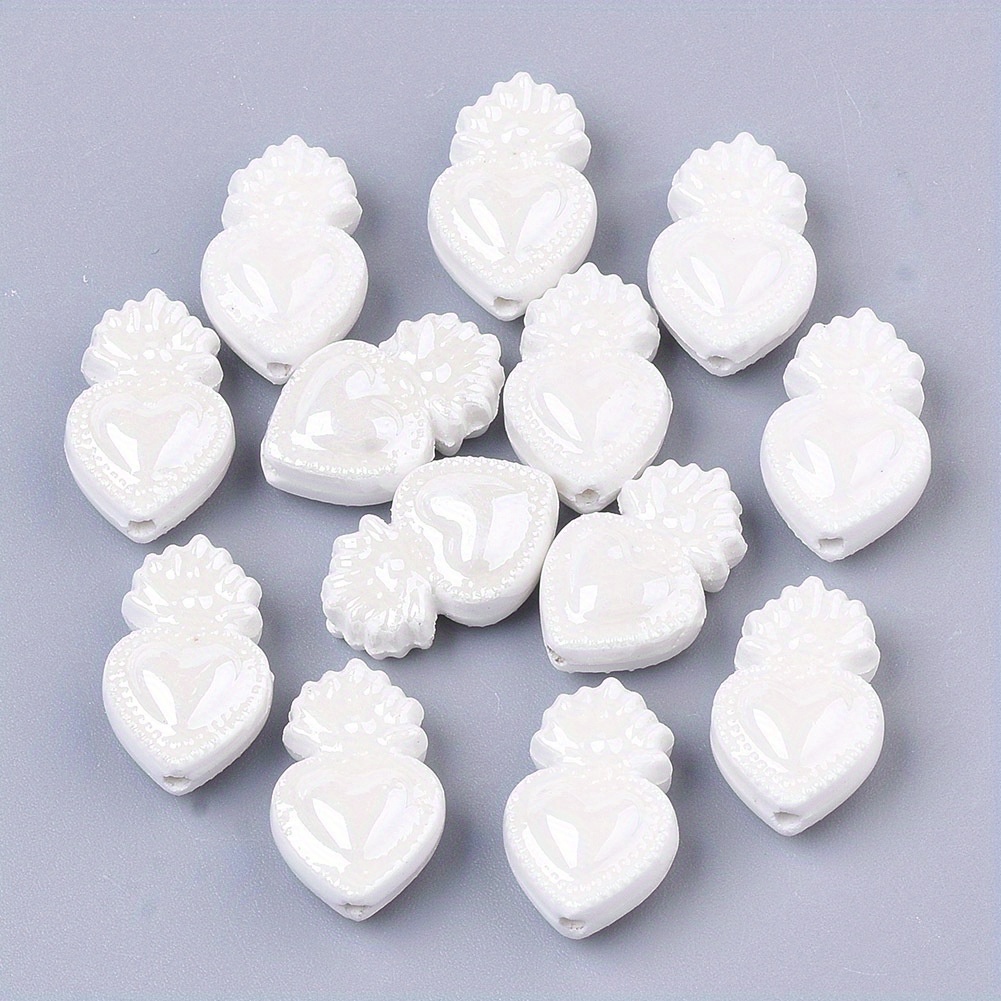 10/20pcs Handmade Porcelain Heart Shape Beads for DIY Jewellery Making