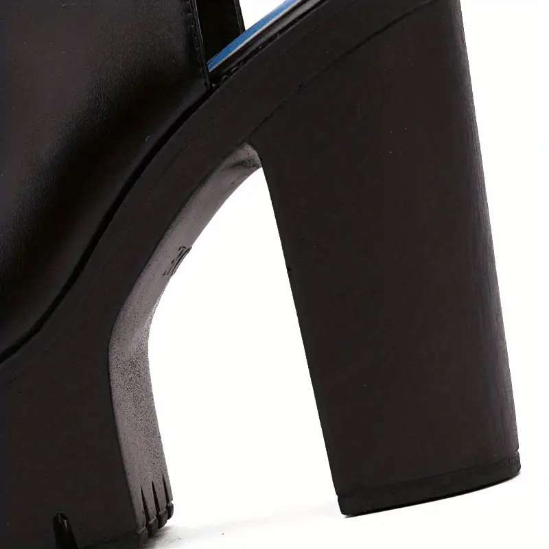 womens platform block high heels black peep toe ankle buckle strap slingback sandals fashion party pumps details 7
