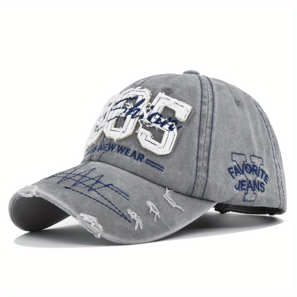 1985 Embroidery Ripped Baseball Cap Washed Distressed Patch Adjustable Dad Hat