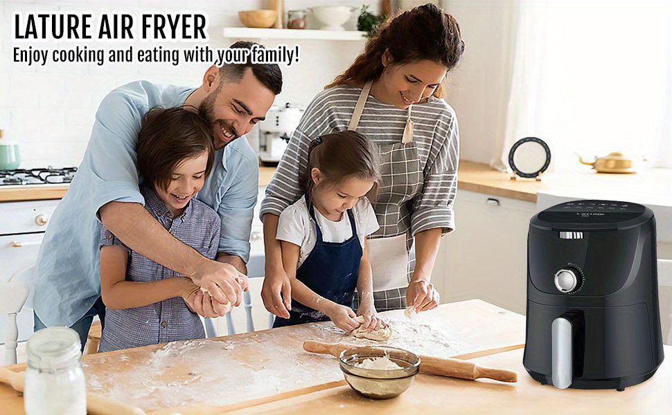 1pc lature 4 2 qt air fryer oven cooker with temperature and time control dishwasher non stick basket 6 cook presets ce certified black details 0