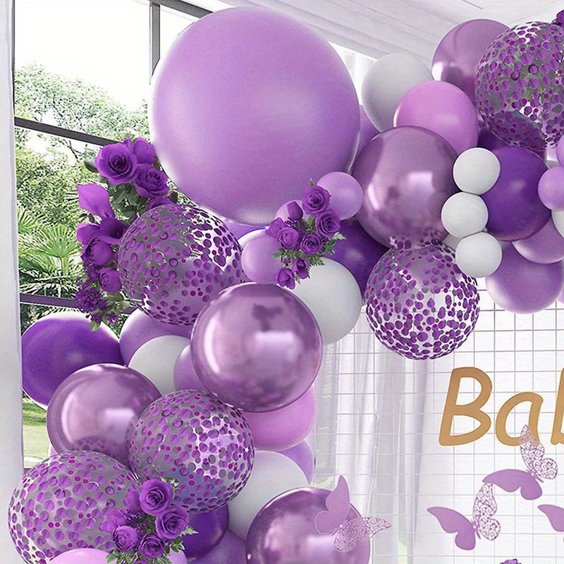 Metallic Purple Balloon Garland Arch Kit Butterfly Stickers For ...