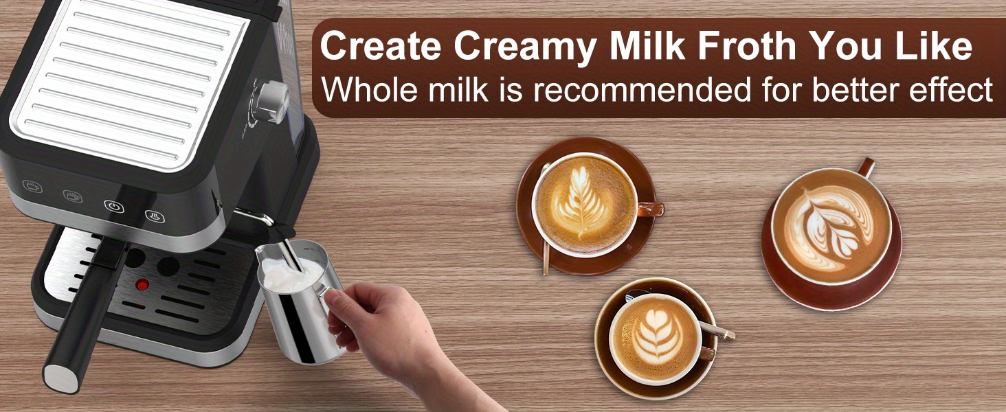Máquina de café expreso, cafetera con leche y capuchino, semiautomática de  alta presión de leche espumante de vapor de 20 bares, calentador de tazas