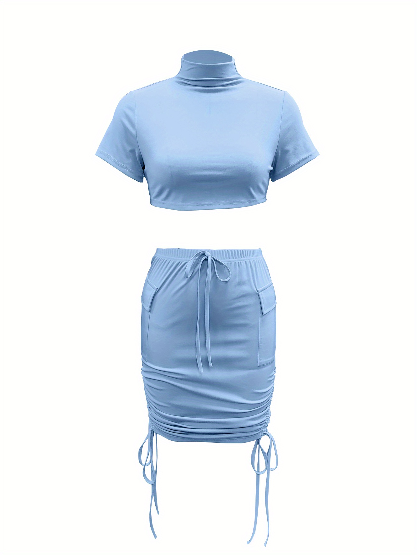 Y2k Matching Two piece Skirt Set Crop Mock Neck Top - Temu