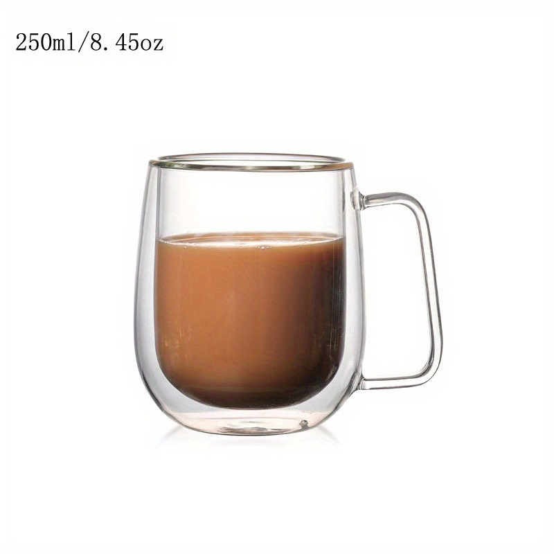 1pc Double Layer Glass Cup With Handle For Milk, Juice And Coffee