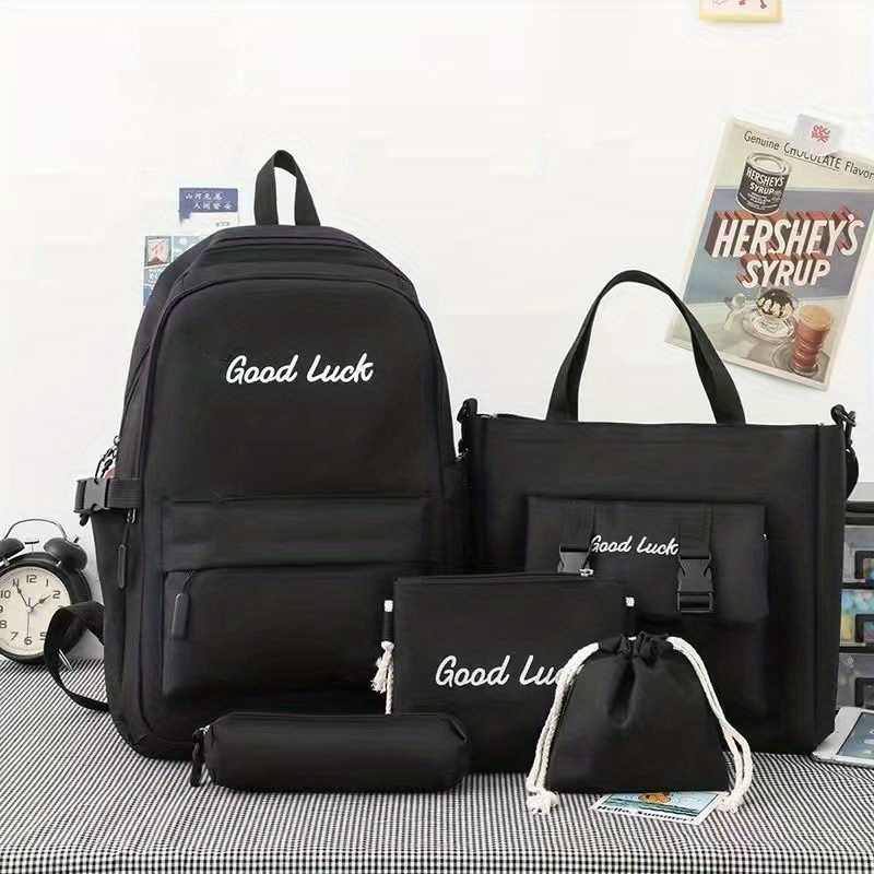 5pcs set Letter Backpack Canvas Bags For Women Men